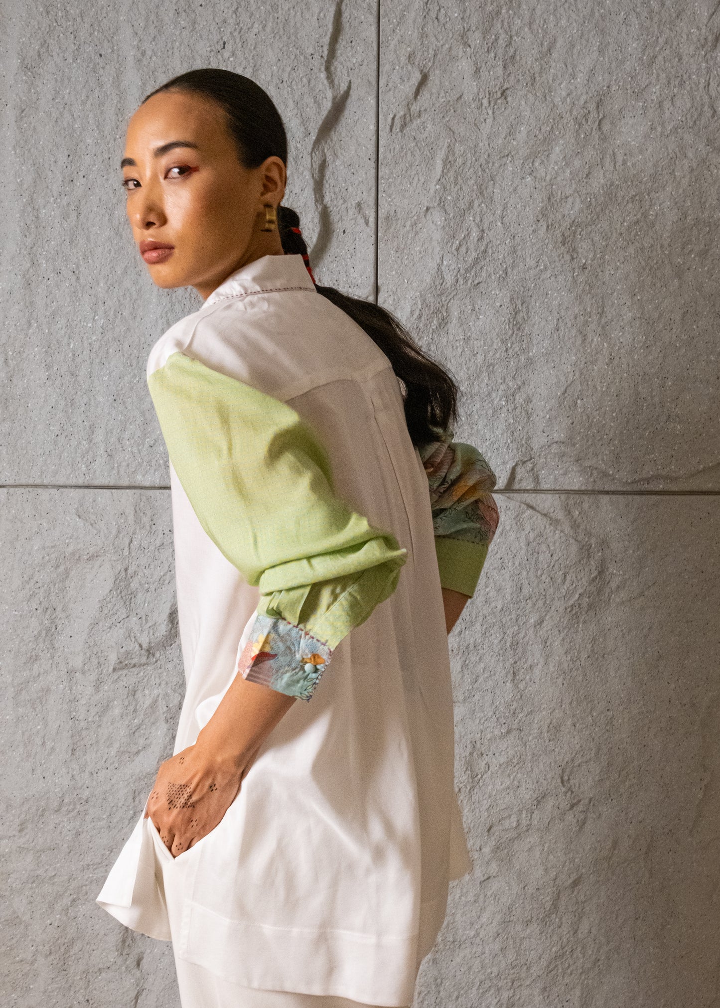 Isla Ivory Shirt with Printed Sleeves (RTS)