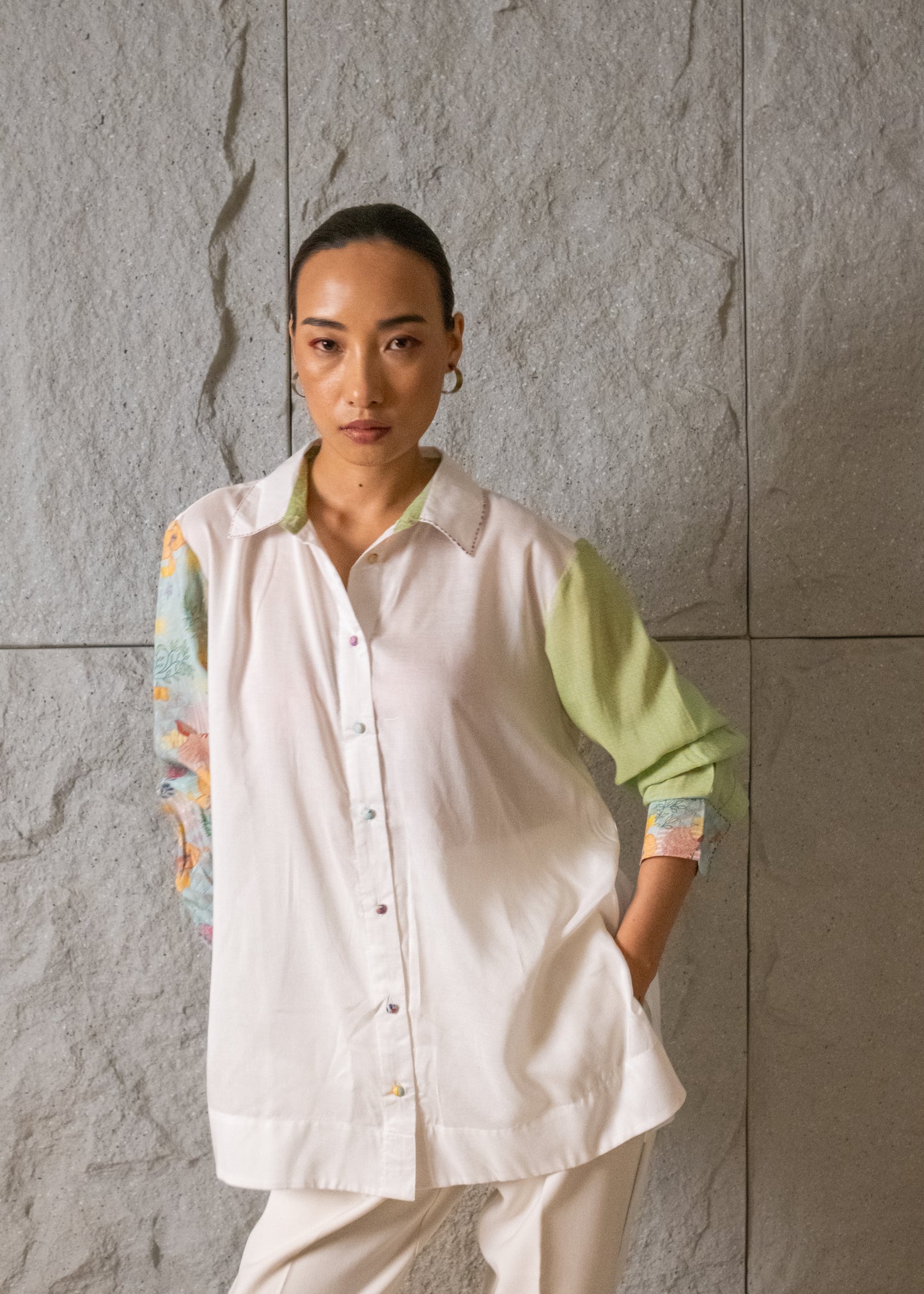 Isla Ivory Shirt with Printed Sleeves (RTS)