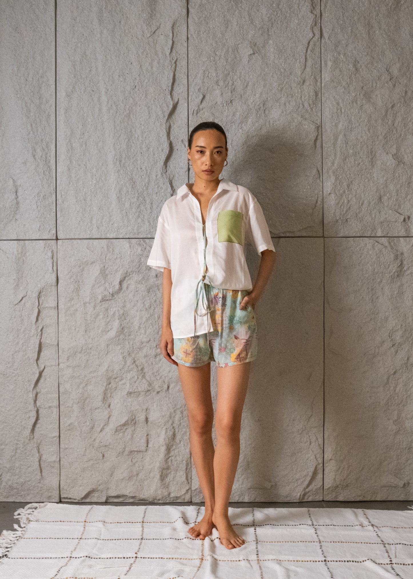 Beri Ivory & print Mix Shorts Set