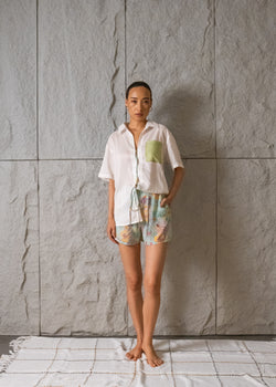 Beri Ivory & print Mix Shorts Set (RTS)