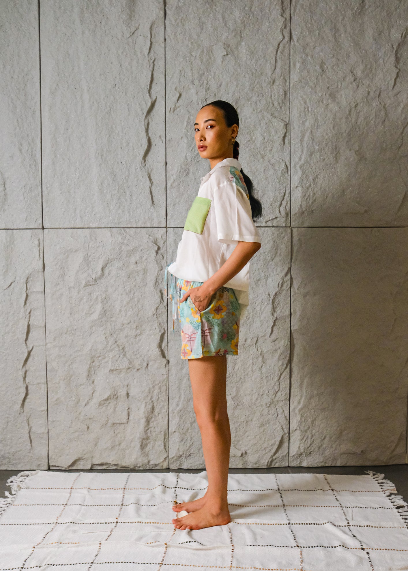 Beri Ivory & print Mix Shorts Set