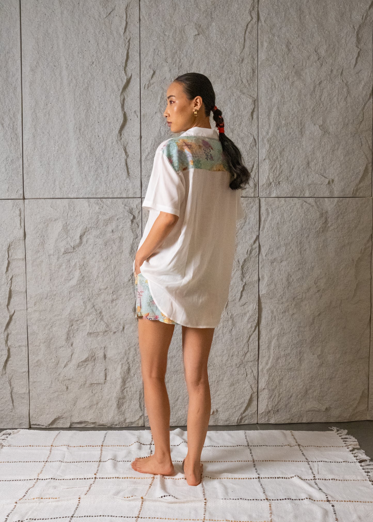 Beri Ivory & print Mix Shorts Set