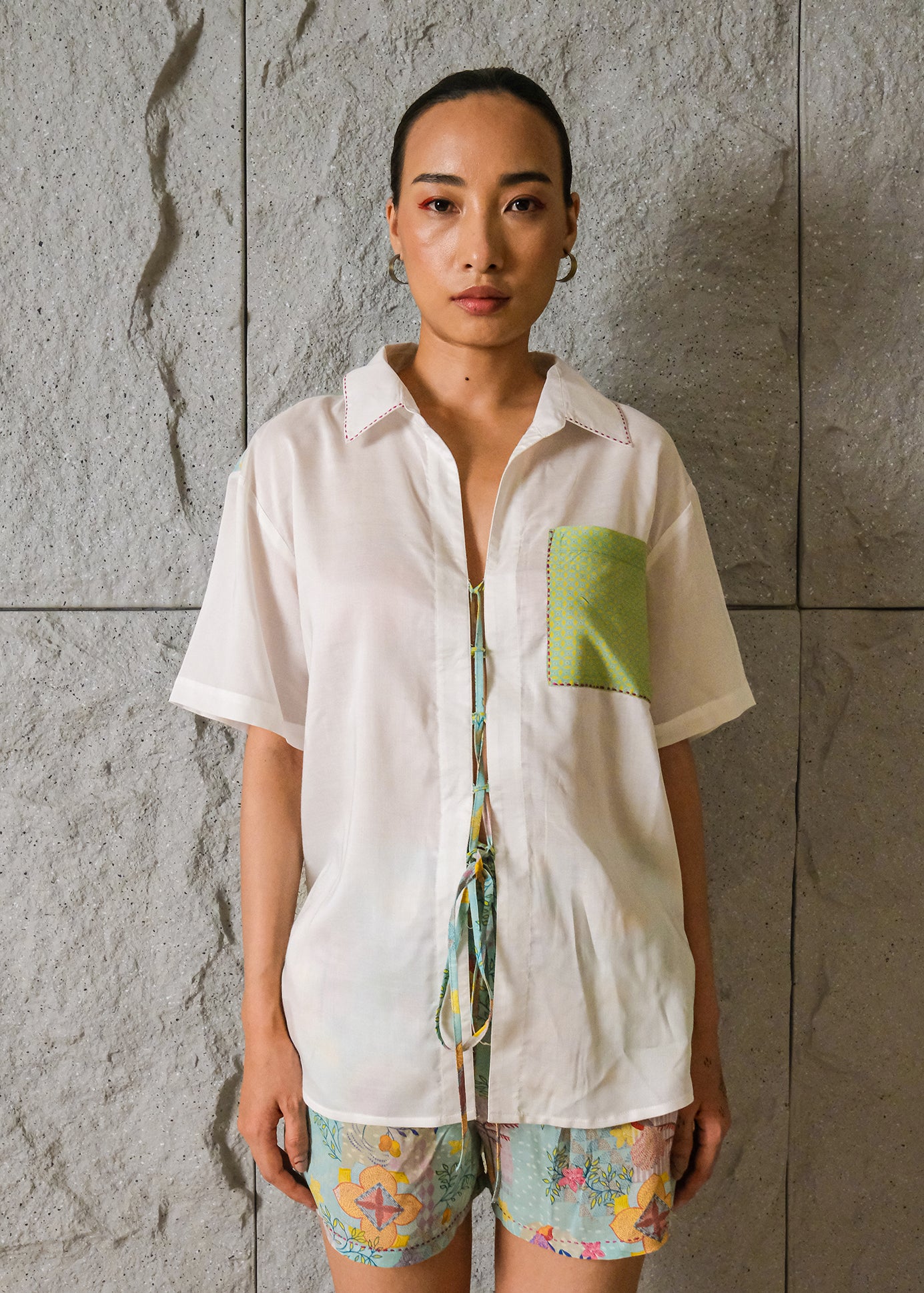 Beri Ivory & print Mix Shorts Set