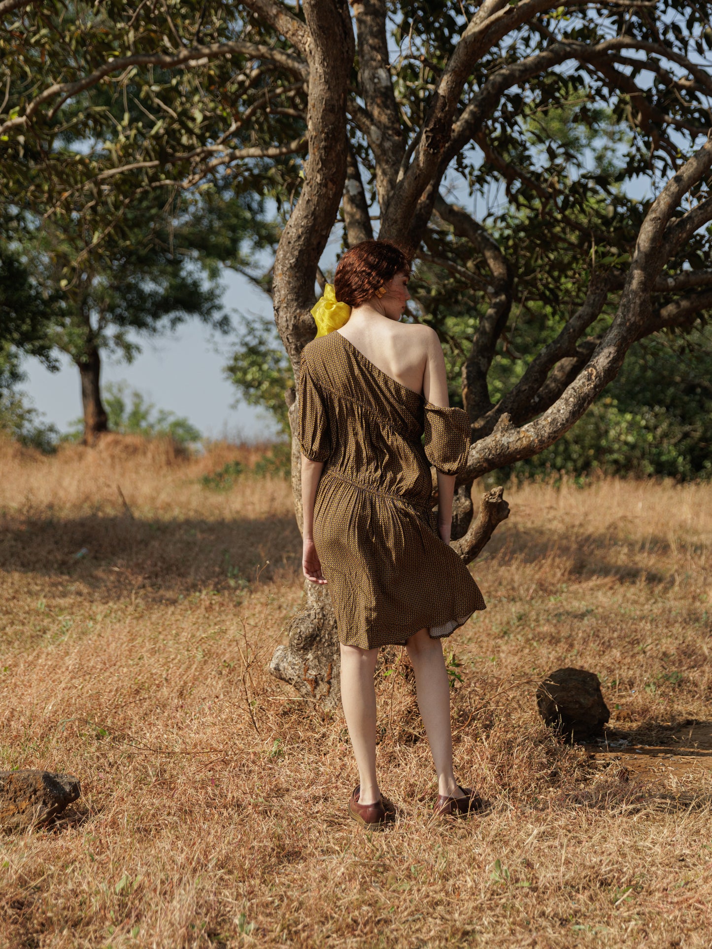 Ochre Bloom Midi Dress